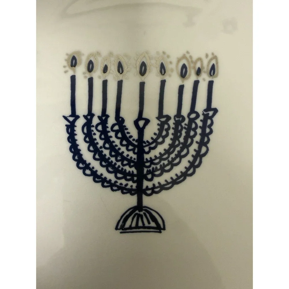 Rare Hanukkah Judaica Serving Set Crate Barrel Dreidel Star of David Menorah